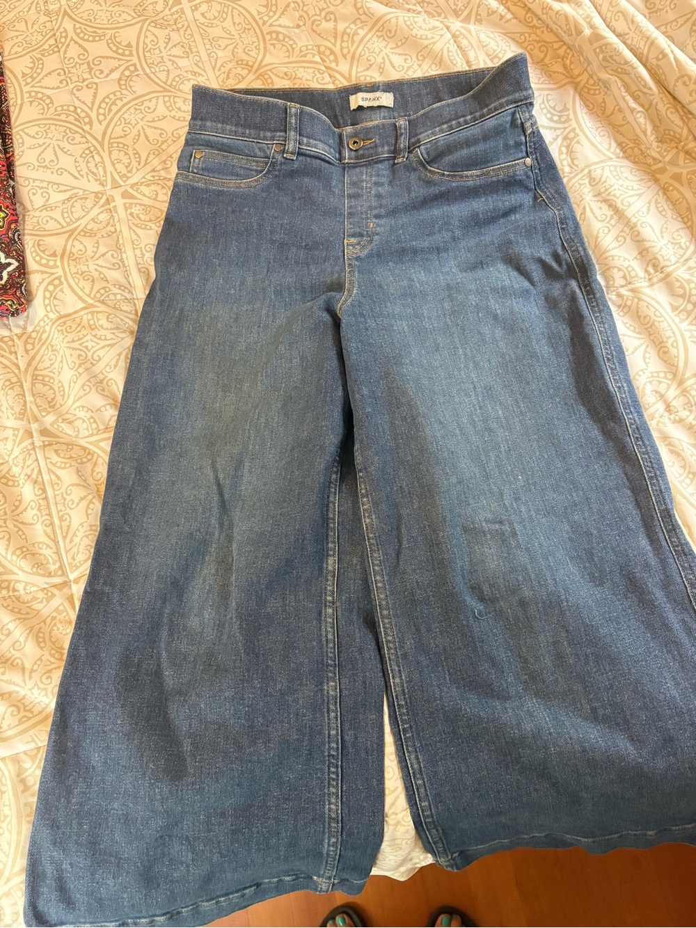 SPANX Wide-Leg Jeans in Medium Blue Denim